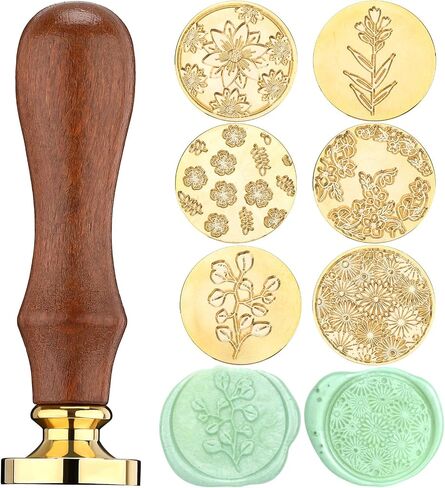 Chrisfall Wax Seal Stamp Set, Floral Stamps Botanical Sealing Stamper Kit, Wedding Postage Stamps, Wooden Handle with Brass Head for Wedding Greeting Cards Planner Journal Gift, 6 Pieces (Plant) in Saudi Arabia