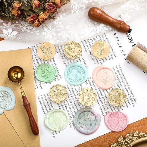 Chrisfall Wax Seal Stamp Set, Floral Stamps Botanical Sealing Stamper Kit, Wedding Postage Stamps, Wooden Handle with Brass Head for Wedding Greeting Cards Planner Journal Gift, 6 Pieces (Plant) in Saudi Arabia
