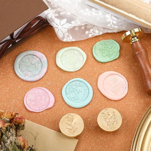 Chrisfall Wax Seal Stamp Set, Floral Stamps Botanical Sealing Stamper Kit, Wedding Postage Stamps, Wooden Handle with Brass Head for Wedding Greeting Cards Planner Journal Gift, 6 Pieces (Plant) in Saudi Arabia