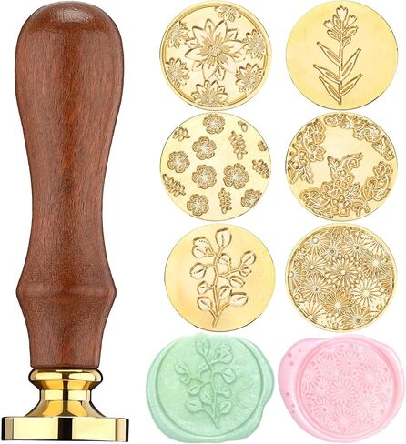Chrisfall Wax Seal Stamp Set, Floral Stamps Botanical Sealing Stamper Kit, Wedding Postage Stamps, Wooden Handle with Brass Head for Wedding Greeting Cards Planner Journal Gift, 6 Pieces (Plant) in Saudi Arabia