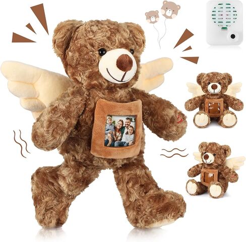 Leyndo Angel Remembrance Bear Plush Stuffed Animal with Recorder 12 Inch Voice Recording Dolls with a Picture Frame Memorial Toy for Family Baby Shower Birthday Party Gifts(Cream) in Saudi Arabia