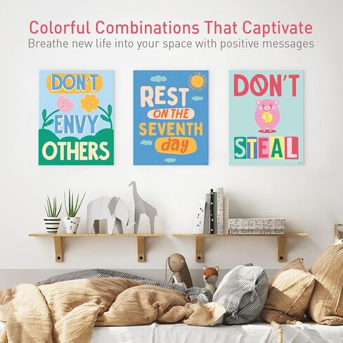 S&O God's Rules 10 Commandments for Kids Poster & Card Set - Bright and Colorful Ten Guidelines Wall Art - Sunday School Decorations for Learning Space - 10 Principles Wall Decor - 10 Rules Print in Kuwait