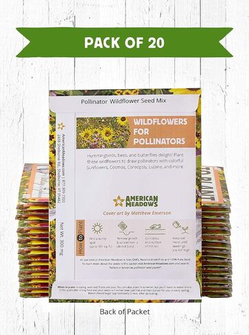 American Meadows Wildflower Seed Packets ''Bee Happy'' Party Favors (Pack of 20) - Pollinator Wildflower Seed Mix to Attract Hummingbirds, Bees, and Butterflies, Party Favor for Any Occasion in Saudi Arabia