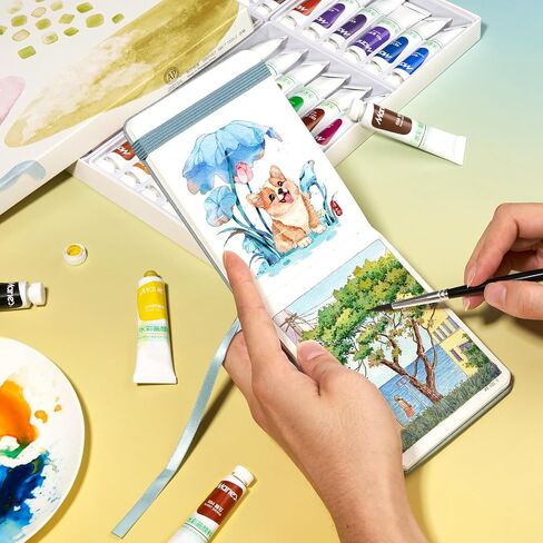 Lightwish Watercolor Sketchbook, 100% Cotton Cold Press Art Supplies Watercolor Paper Journal 7.6 * 5.1In, 2 Pack 40 Sheets (140lb/300gsm), Acid-Free for Watercolors, Gouache, Acrylics in Kuwait