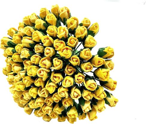 PL مجموعة من 100 Tiny Rose Buds Mulberry Paper Flower Rose-Set1 Craft Handmade Size 0.15 "سجل قصاصات صغير جدًا للعديد من مشاريع Card Craft (أصفر 143) in Kuwait