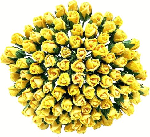 PL مجموعة من 100 Tiny Rose Buds Mulberry Paper Flower Rose-Set1 Craft Handmade Size 0.15 "سجل قصاصات صغير جدًا للعديد من مشاريع Card Craft (أصفر 143) in Kuwait