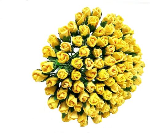 PL مجموعة من 100 Tiny Rose Buds Mulberry Paper Flower Rose-Set1 Craft Handmade Size 0.15 "سجل قصاصات صغير جدًا للعديد من مشاريع Card Craft (أصفر 143) in Kuwait