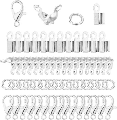 PATIKIL Jewelry Making Accessories Set, 50 Pcs Lobster Clasp 150 Pcs Bead Tips Knot Covers 150 Pcs Open Jump Ring 150 Pcs Fold Over Cord End Caps for Jewelry DIY, Silver in Saudi Arabia