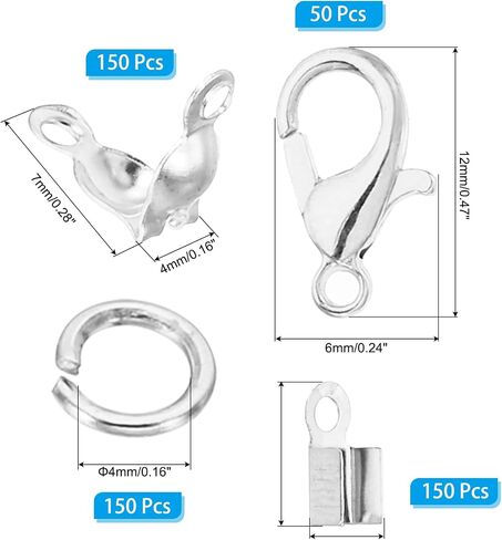 PATIKIL Jewelry Making Accessories Set, 50 Pcs Lobster Clasp 150 Pcs Bead Tips Knot Covers 150 Pcs Open Jump Ring 150 Pcs Fold Over Cord End Caps for Jewelry DIY, Silver in Saudi Arabia