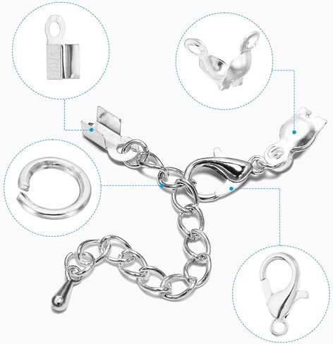PATIKIL Jewelry Making Accessories Set, 50 Pcs Lobster Clasp 150 Pcs Bead Tips Knot Covers 150 Pcs Open Jump Ring 150 Pcs Fold Over Cord End Caps for Jewelry DIY, Silver in Saudi Arabia