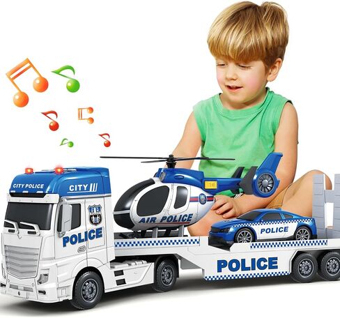Kids Toys for 3 4 5 6 7 8 Years Old Boys, 15" Police Truck Toy with Lights, Sounds, Toddler Friction Powered Truck Vehicle Toy for Boys Girls Birthday Gifts in Kuwait