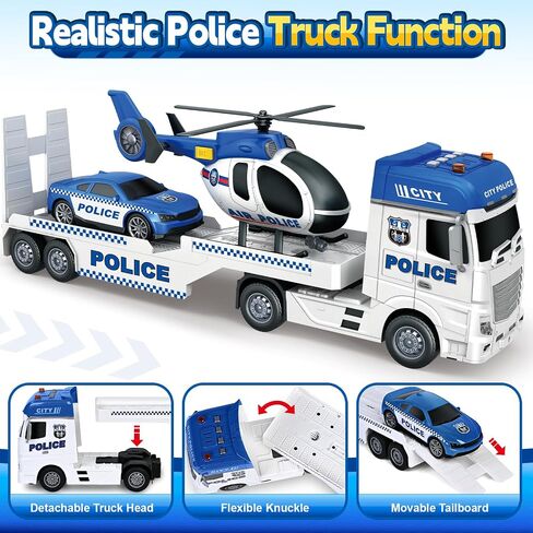 Kids Toys for 3 4 5 6 7 8 Years Old Boys, 15" Police Truck Toy with Lights, Sounds, Toddler Friction Powered Truck Vehicle Toy for Boys Girls Birthday Gifts in Kuwait