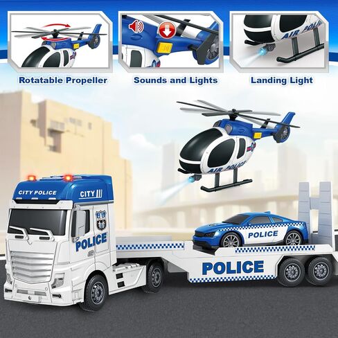 Kids Toys for 3 4 5 6 7 8 Years Old Boys, 15" Police Truck Toy with Lights, Sounds, Toddler Friction Powered Truck Vehicle Toy for Boys Girls Birthday Gifts in Kuwait