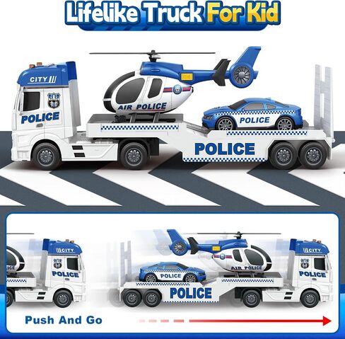 Kids Toys for 3 4 5 6 7 8 Years Old Boys, 15" Police Truck Toy with Lights, Sounds, Toddler Friction Powered Truck Vehicle Toy for Boys Girls Birthday Gifts in Kuwait