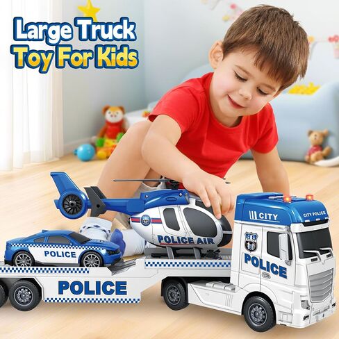 Kids Toys for 3 4 5 6 7 8 Years Old Boys, 15" Police Truck Toy with Lights, Sounds, Toddler Friction Powered Truck Vehicle Toy for Boys Girls Birthday Gifts in Kuwait