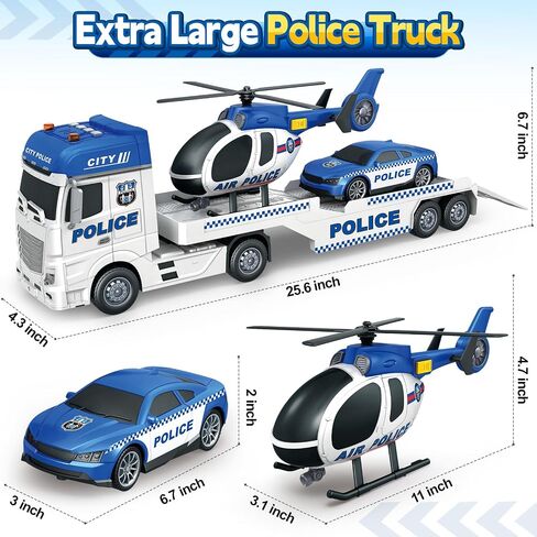 Kids Toys for 3 4 5 6 7 8 Years Old Boys, 15" Police Truck Toy with Lights, Sounds, Toddler Friction Powered Truck Vehicle Toy for Boys Girls Birthday Gifts in Kuwait