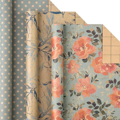 RUSPEPA Vintage Wrapping Paper with Tags, Jute String, Mini Roll, 17 inches x 10 feet per Roll, Total of 3 Rolls, Spring in Kuwait