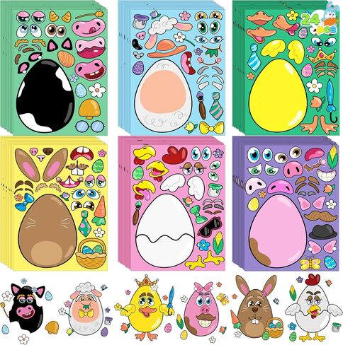 JOYIN 24 PCS Easter Stickers Mix and Match Make a Face Animal Stickers with Easter Egg Themed Pig, Bunny, Chicken, Cow, Sheep, Duck Party Favor Supplies, Art and Craft in Saudi Arabia