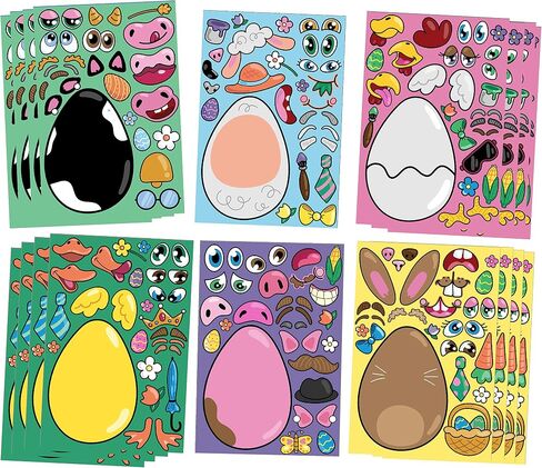 JOYIN 24 PCS Easter Stickers Mix and Match Make a Face Animal Stickers with Easter Egg Themed Pig, Bunny, Chicken, Cow, Sheep, Duck Party Favor Supplies, Art and Craft in Saudi Arabia