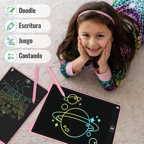 2 حزمة من تابلت كتابة LCD مقاس 12 بوصة، لوحة رسومات الشعار المبتكرة الملونة، لوحة رسم لحماية العين مع وظيفة القفل والمسح، هدايا عيد ميلاد وألعاب للأولاد والبنات بعمر 3 4 5 6 7 8 سنوات - وردي وأزرق in Saudi Arabia