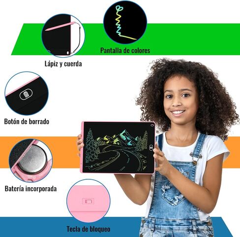 2 حزمة من تابلت كتابة LCD مقاس 12 بوصة، لوحة رسومات الشعار المبتكرة الملونة، لوحة رسم لحماية العين مع وظيفة القفل والمسح، هدايا عيد ميلاد وألعاب للأولاد والبنات بعمر 3 4 5 6 7 8 سنوات - وردي وأزرق in Saudi Arabia