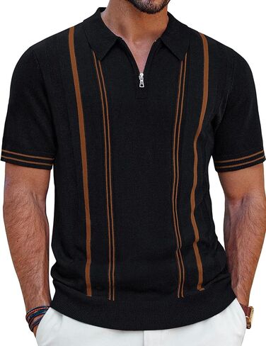 PJ PAUL JONES Men's Quarter Zipper Knit Polo Shirts Striped Vintage Short Sleeve Shirt in Saudi Arabia