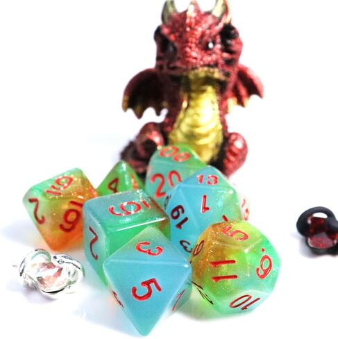 DND Dice Set with Dragon Totem Metal Gife Case, Dungeons and Dragons Dice Set,Polyhedral Dice Set Filled with Shiny Glitters,Role Playing Games and Tabletop Games (Green&Sky Luminous) in Saudi Arabia