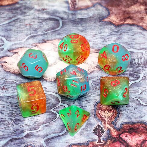 DND Dice Set with Dragon Totem Metal Gife Case, Dungeons and Dragons Dice Set,Polyhedral Dice Set Filled with Shiny Glitters,Role Playing Games and Tabletop Games (Green&Sky Luminous) in Saudi Arabia