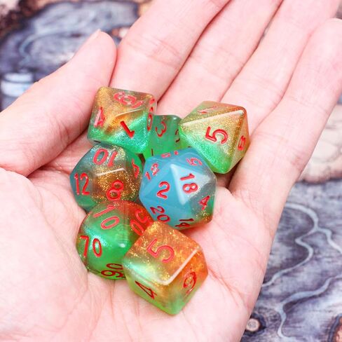 DND Dice Set with Dragon Totem Metal Gife Case, Dungeons and Dragons Dice Set,Polyhedral Dice Set Filled with Shiny Glitters,Role Playing Games and Tabletop Games (Green&Sky Luminous) in Saudi Arabia