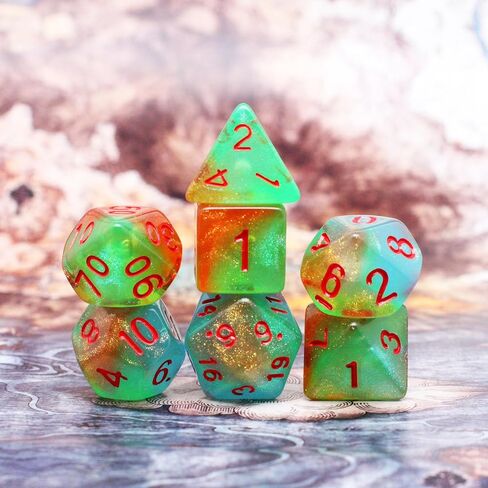 DND Dice Set with Dragon Totem Metal Gife Case, Dungeons and Dragons Dice Set,Polyhedral Dice Set Filled with Shiny Glitters,Role Playing Games and Tabletop Games (Green&Sky Luminous) in Saudi Arabia