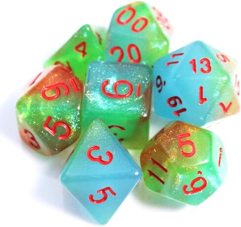DND Dice Set with Dragon Totem Metal Gife Case, Dungeons and Dragons Dice Set,Polyhedral Dice Set Filled with Shiny Glitters,Role Playing Games and Tabletop Games (Green&Sky Luminous) in Saudi Arabia