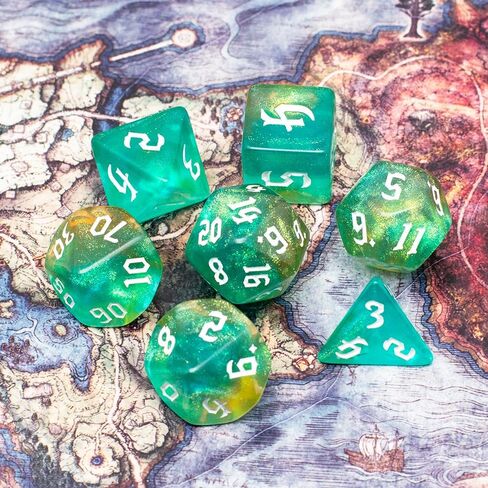 DND Dice Set with Dragon Totem Metal Gife Case, Dungeons and Dragons Dice Set,Polyhedral Dice Set Filled with Shiny Glitters,Role Playing Games and Tabletop Games (Green&Sky Luminous) in Saudi Arabia