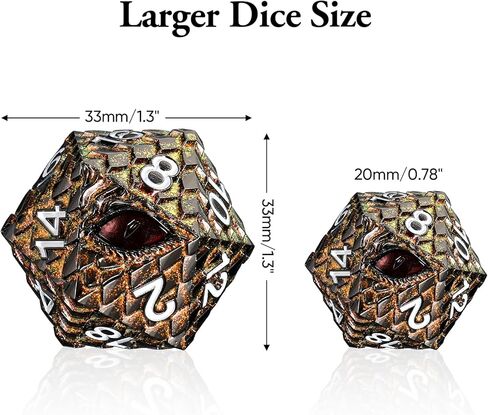 Dragon Eye Scale DND Metal Dice,33mm 20 Sided Giant D20, Large Polyhedral Dice, D&D Metal Dice Set for Dungeons and Dragons, RPG, MTG & Tabletop Games(Gray with Red Eye) in Kuwait
