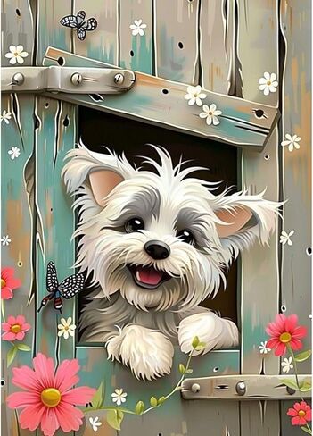 مجموعات الرسم من الماس Sanjee للبالغين ، 5D DIY Cute Dog Diamond Art Kits ، Round Full Drill Diamond Dots Paints Diamond Painting for Home Wall Decoration Gift ، 12x16inch in Kuwait