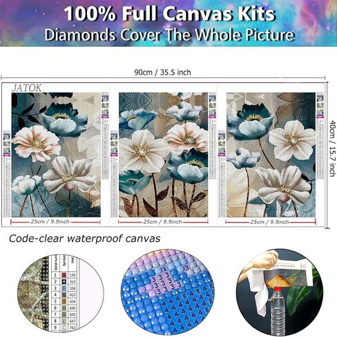 JATOK Diamond Painting Kits for Adults DIY Lotus Flowers Full Round Drill Cross Stitch Embroidery Pictures Arts Paint by Number Kits Diamond Painting Kits for Home Wall Decor （3 Sets in Kuwait