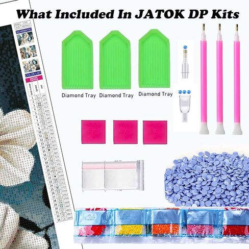 JATOK Diamond Painting Kits for Adults DIY Lotus Flowers Full Round Drill Cross Stitch Embroidery Pictures Arts Paint by Number Kits Diamond Painting Kits for Home Wall Decor （3 Sets in Kuwait