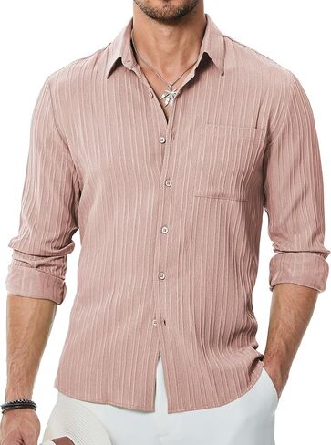 JMIERR Men's Button Down Dress Shirts Textured Long Sleeve Casual Hawaiian Beach Shirt with Pocket in Saudi Arabia
