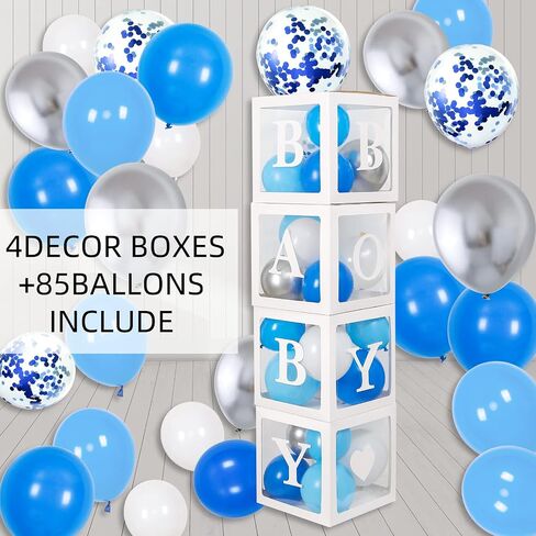 Baby Shower Decorations for Boy, Blue Baby Party Decor Kit with Balloons Boxes, Blue Balloon Garland Backdrop Banner and Tablecloth and Baby Shower Sash, Baby Boy Shower Decorations in Kuwait