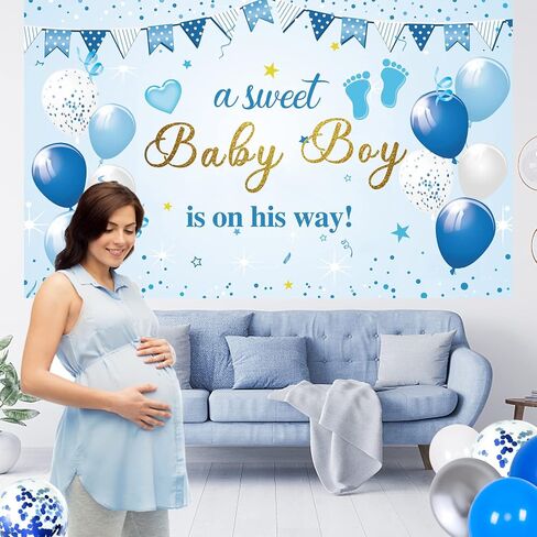 Baby Shower Decorations for Boy, Blue Baby Party Decor Kit with Balloons Boxes, Blue Balloon Garland Backdrop Banner and Tablecloth and Baby Shower Sash, Baby Boy Shower Decorations in Kuwait