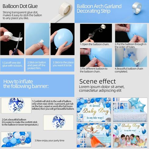 Baby Shower Decorations for Boy, Blue Baby Party Decor Kit with Balloons Boxes, Blue Balloon Garland Backdrop Banner and Tablecloth and Baby Shower Sash, Baby Boy Shower Decorations in Kuwait