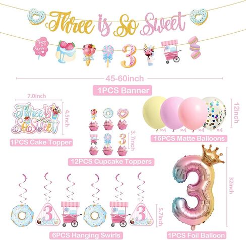Sweet Sassy And Six Birthday Decorations For Girls- Sweet 6th Birthday Decoration With Donut Banner Sweet Cake Topper 6th Foil Balloon For Ice Cream 6 Year Old Birthday Party Decorations in Kuwait