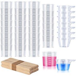 90 PCS Resin Epoxy Mixing Cups Kit,30 PCS 30ML Plastic Measuring Cups,20 PCS 30ML Paint Epoxy Resin Mixing Cups,with 40 PCS Craft Sticks for UV Resin, Epoxy Resin, Paint Mixing, Jewelry Making