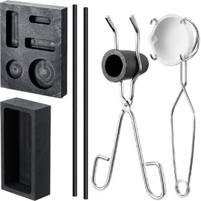 Rossesay 8 Pcs Torch Melting Casting Kit Clay Graphite Crucible Set Includes Crucible Tongs Gold Silver and Copper Ingot Mold Stir Rod for Metal Foundry Refining Jewelry Tool
