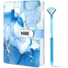 Koogel Diary with Lock for Girls Ages 8-12, A5 Journal with Lock 240 Pages, Kids Locking Diary with Pen, Birthday Gifts Cute Stuff for Teen Tween Girls Age 8 9 10 11 12 14 Blue