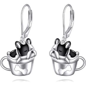 Cat Earrings for Women Dangle Sterling Silver Cute Animals Earrings Drop Heart Cup Cat Leverback Earrings Cat Jewelry Mothers Day Birthday Gifts for Mom Girls Mother