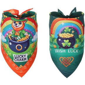 St. Patrick's Day Dog Bandana, Holiday Large Dog Bandanas 2 Pack, Triangle Reversible St. Patrick's Day Pet Bandanas,Love Kiss Print, Bandana for Large Dogs