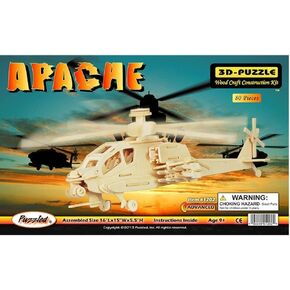Puzzled 3D Puzzle Apache Helicopter Wood Craft Construction Model Kit, Fun Unique & Educational DIY Wooden Toy Assemble Model Unfinished Crafting Hobby Puzzle, Build & Paint for Decoration 80pc Pack