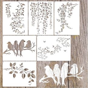 Vine Stencils for Painting on Wood, Large 16 Inch Reusable Leaf Leaves Bird Tree Background Pattern Stencils for Crafts Wall Cards Fabric Canvas Furniture (leaf6)