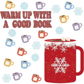 TaoBary 73 Pcs Hot Cocoa Cutouts Christmas Bulletin Board Decorations Set 20 x 27 Inch Hot Cocoa Cup Background Hot Cocoa Accents Paper Cutouts for Christmas Winter School Classroom Door Wall