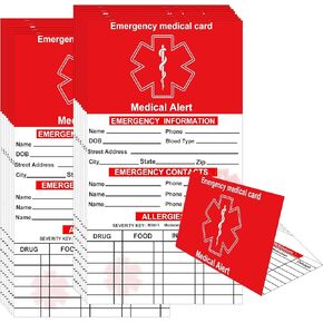 Red Medication List Card with Sleeves 10 Pack Emergency Contact ID Wallet Card 2 * 3.5inch Sleeves Medical Identification Tags - Medical Alert Information Card for Wallet,Car Seat, Phone